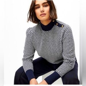 J Crew Chevron Patterned Navy and White Sweater - Size Small